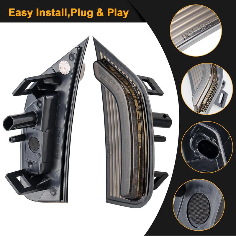 Mynoway Side Marker Lights for 2021-2024 Yukon/XL/Denali Tahoe Suburban Escalade/ESV, Easy Install Smoked Amber 3D Light Bar Driver Passenger Side markers Lamp Plug and Play Fender Lights - Image 5